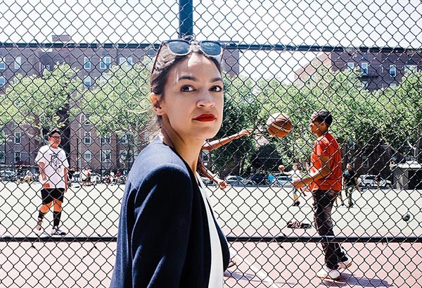 Alexandria Ocasio-Cortez canvasses in Sunnyside, Queens on 26 June 2018