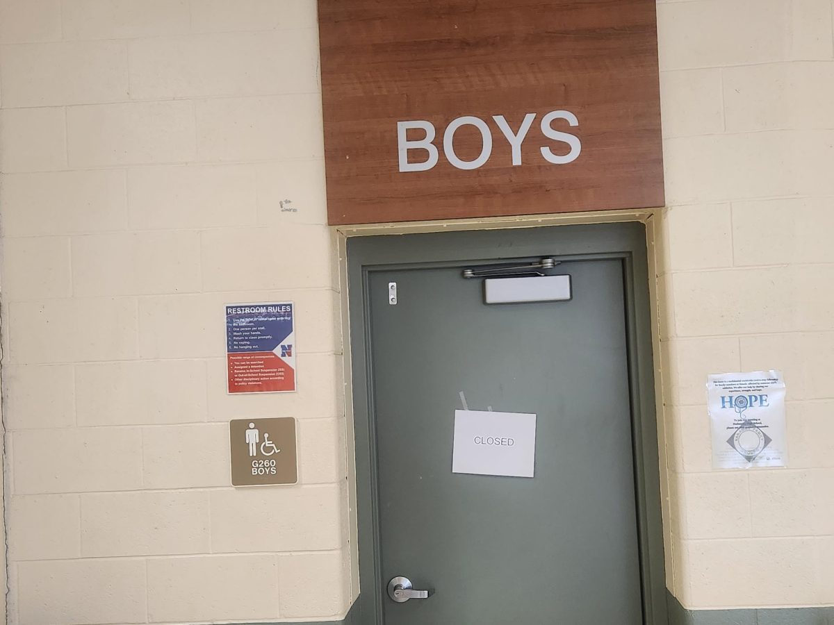 Photo of upstairs G-halls bathroom being "temporarily" closed. (Eddie Zielinski/The Playwickian)