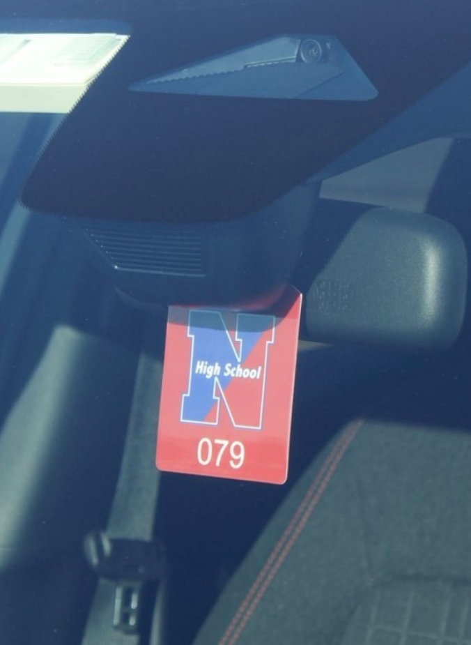 Neshaminy's staff parking pass hanging up in a vehicle. (The Playwickian/Jake Duckworth)