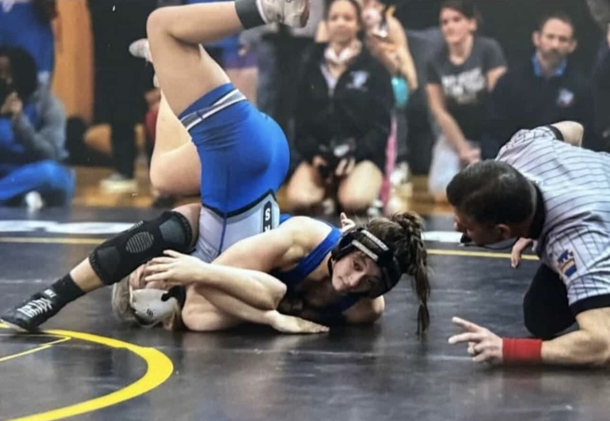 Junior Grace Nesbitt at the Souderton Big Red Wresting Tournament. (Kim Supko)
