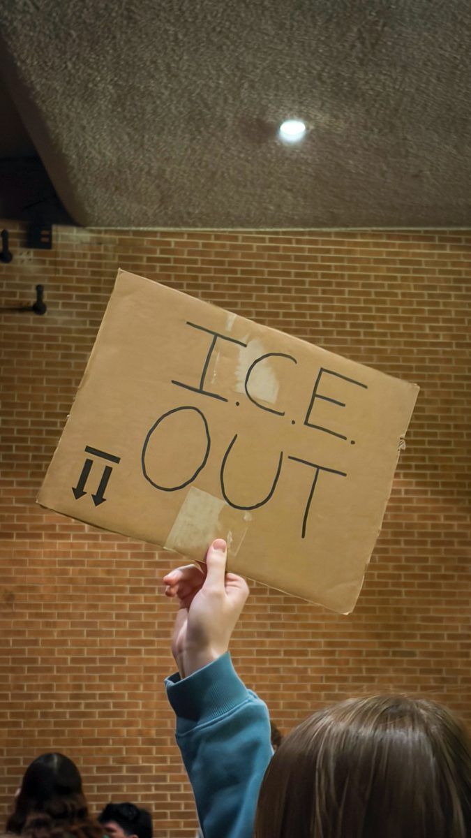 Photo of student-made sign at Thursday’s protest. (The Playwickian/Ethan Giambrone)