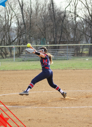 Annabelle Eshbach makes a strong overhand throw on Neshaminy High Schools field (The Playwickian/Jordan Morsa) 