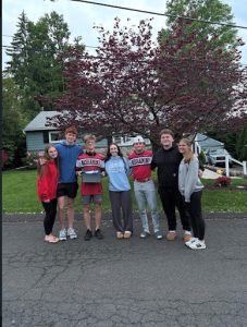The winners and one of the admins of Neshaminy’s student-run Senior Splashin game. From right to left: Addison Rutledge, Michael Miller (admin), Dylan Hollenbach, Sydney Kallen, Michael Welsh, Jimmy Bailey, and Mia Stock. (Photo via Neshaminy Senior Splashin Instagram Account)
